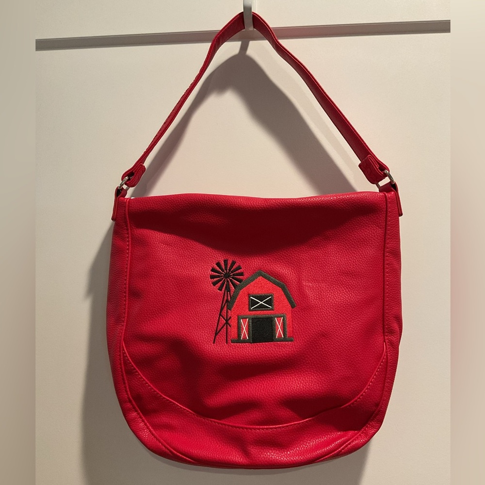 NWOT Jewell by Thirty-One Red Shoulder Bag Farm Motif Faux Leather